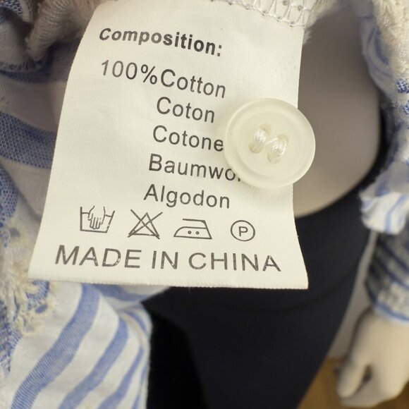 SENSUNIQ PARIS Cotton Striped Blue White Buttoned Up Embroided Floral Shirt sz M - Picture 6 of 7